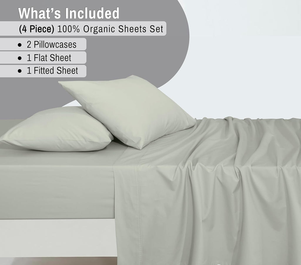 Ruvanti 100% Cotton Organic Percale Sheets Queen Size – Crisp Cooling Bed Sheets for Hot Sleepers, Deep Pocket 15”, Soft Peach Finish, Brea…