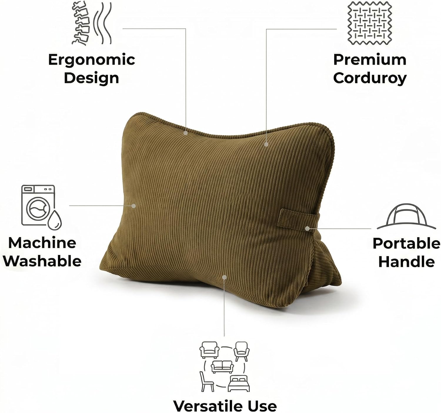 Ailuteie Pat. Pend. Corduroy Triangle Back Pillow with Lumbar Support, Sitting Support Cushion for Bed or Sofa, Relaxing Backrest Pillow, M…