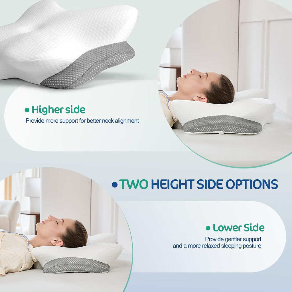 Joyenergy Ergonomic Cervical Pillow for Neck and Shoulder - Memory Foam Contour Pillow with Dual Heights, Cooling Breathable Pillowcase, Or…