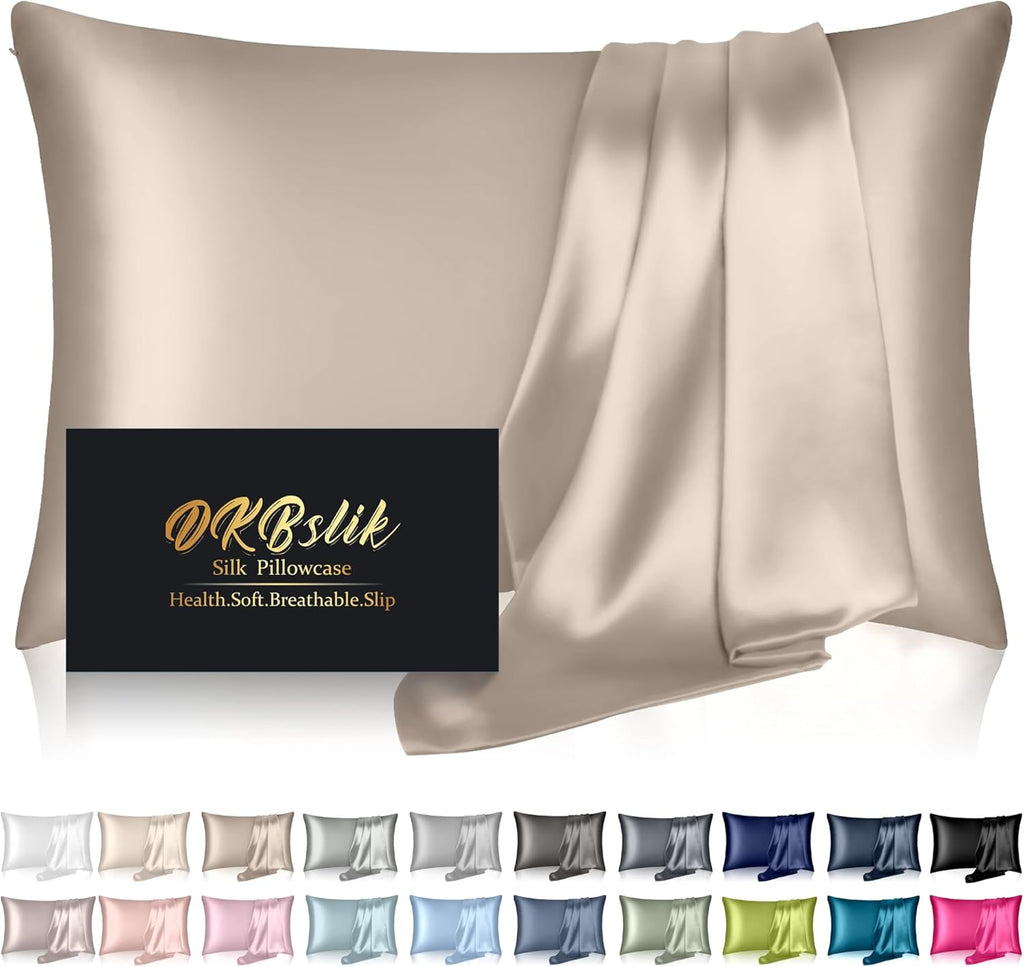 Home Silk Pillowcase for Hair and Skin, Mulberry Silk Pillow Cases King Size, Anti Acne Cooling Sleep Both Sides Natural Silk Satin Pillow…