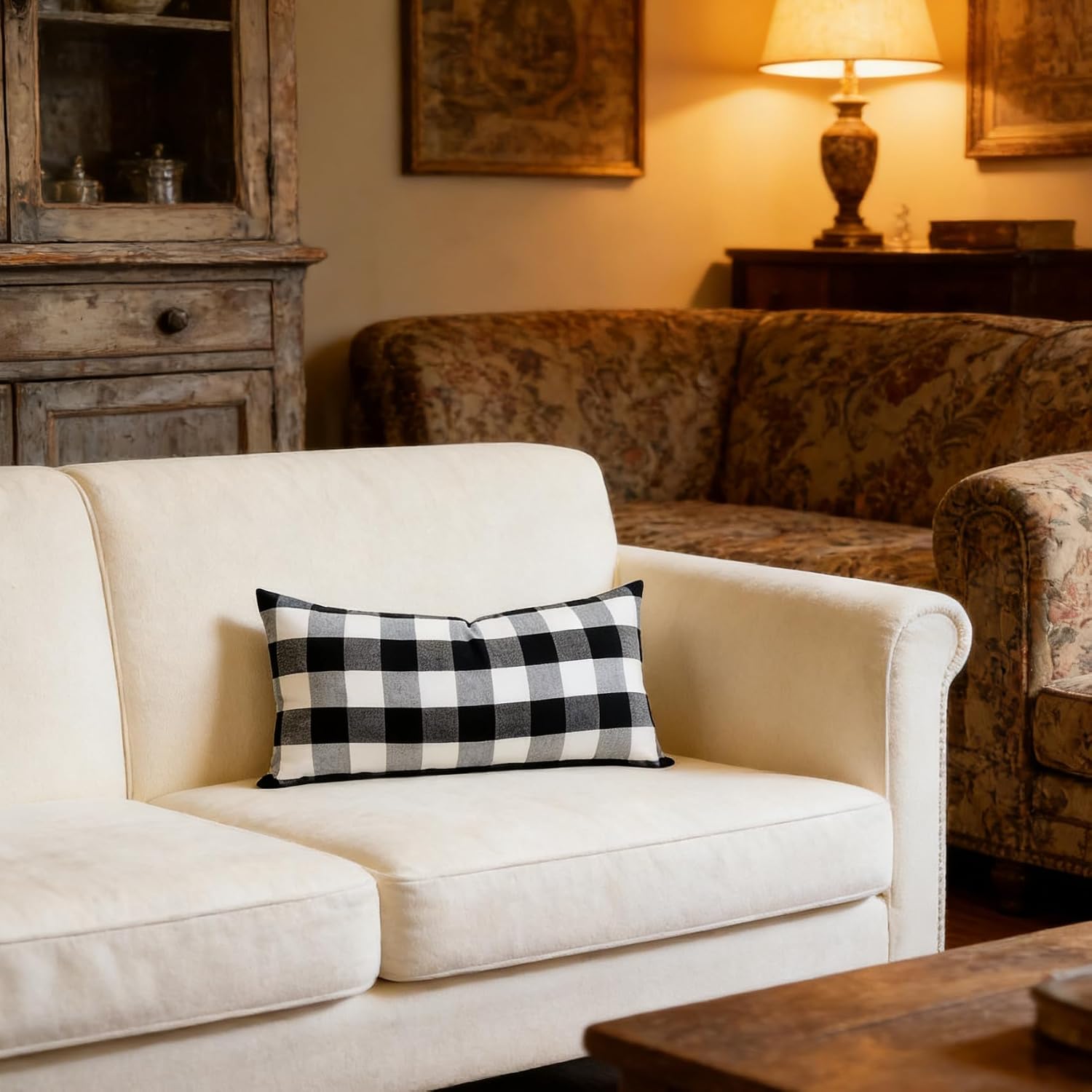 Slow Cow Black Checker Plaid Rectangular Pillow Cover Pillowcase Decorative Lumbar Throw Pillow Cover for Couch Sofa 12 x 24 Inches