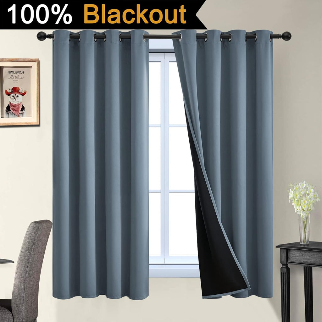 Yakamok 100% Blackout Lined Panels, Room Darkening Thermal Insulated Blackout Curtains for Bedroom, Heat Blocking Drapes for Living Room(52…