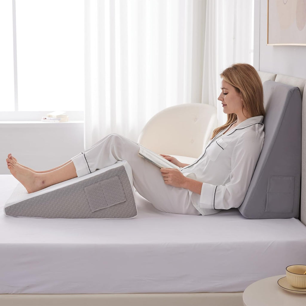 Ruqmuis Wedge Pillow for Sleeping, 10" Bed Wedge Pillow for Headboard, Triangle Incline Wedges for Acid Reflux, Pillow Wedge for Back, Ele…