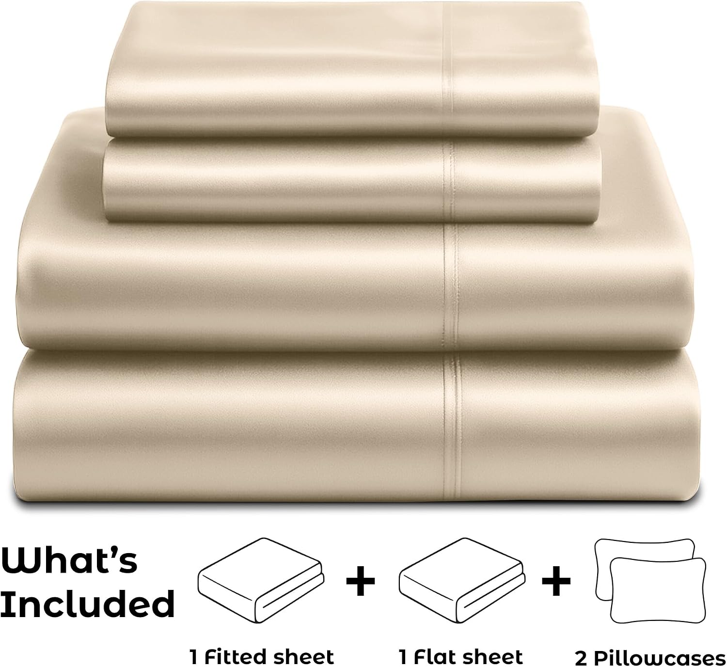 PureBedding Satin Sheets Full [4-Piece, Champagne Gold] Hotel Luxury Silky Bed Sheets - Extra Soft 1800 Microfiber Sheet Set, Wrinkle, Fade…