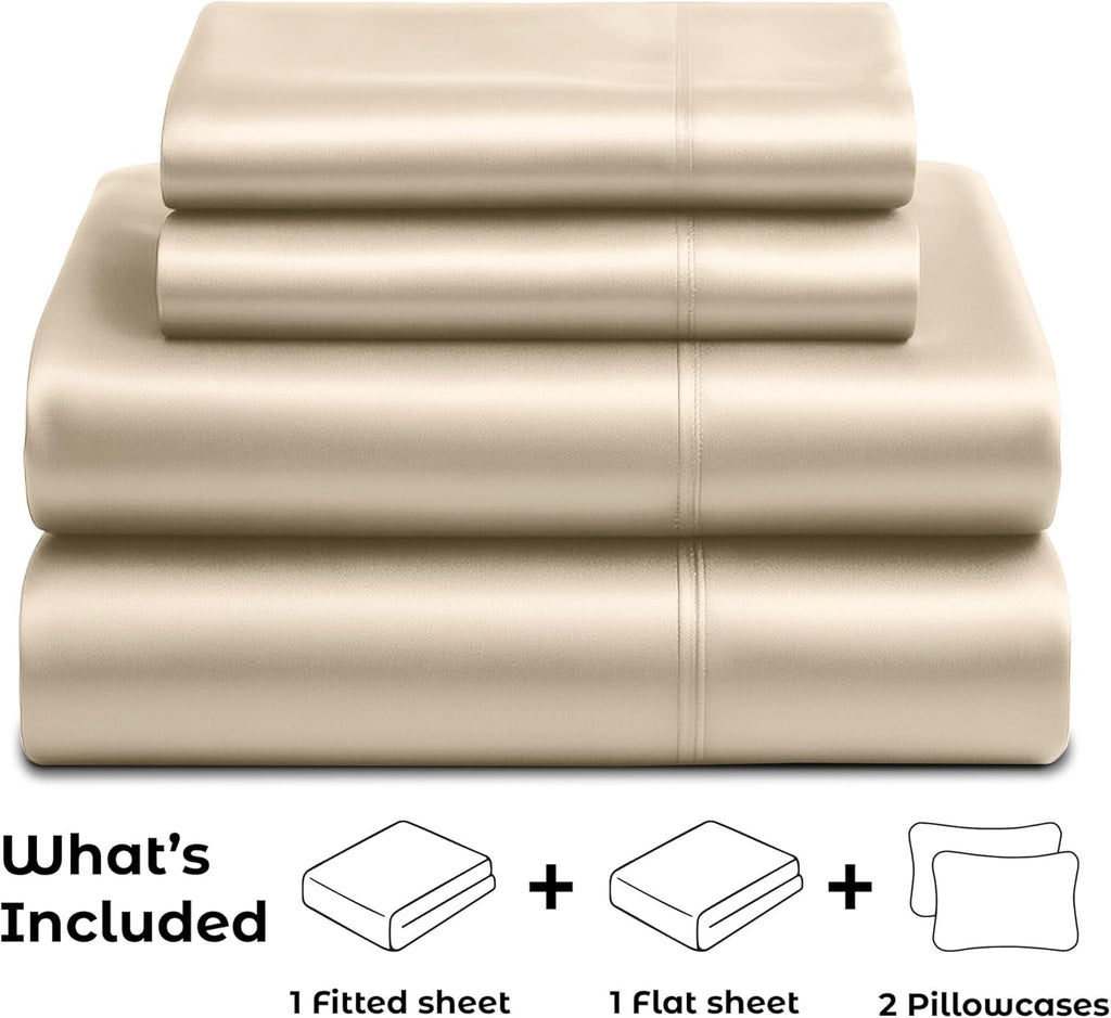 PureBedding Satin Sheets King [4-Piece, Champagne Gold] Hotel Luxury Silky Bed Sheets - Extra Soft 1800 Microfiber Sheet Set, Wrinkle, Fade…