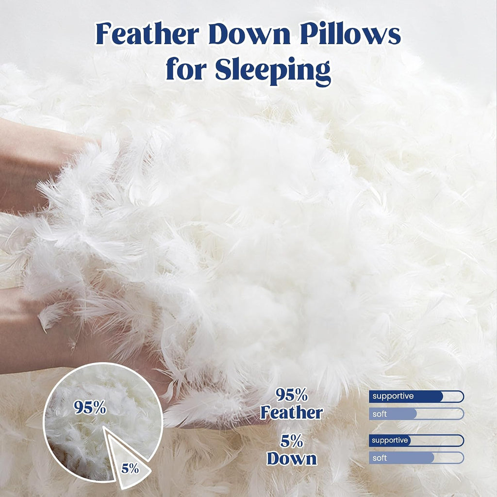 Puredown ® Goose Feather Down Pillows King Size Set of 2, Fluffy Luxury Hotel Collection Bed Pillow for Back, Stomach or Side Sleeper cotto…