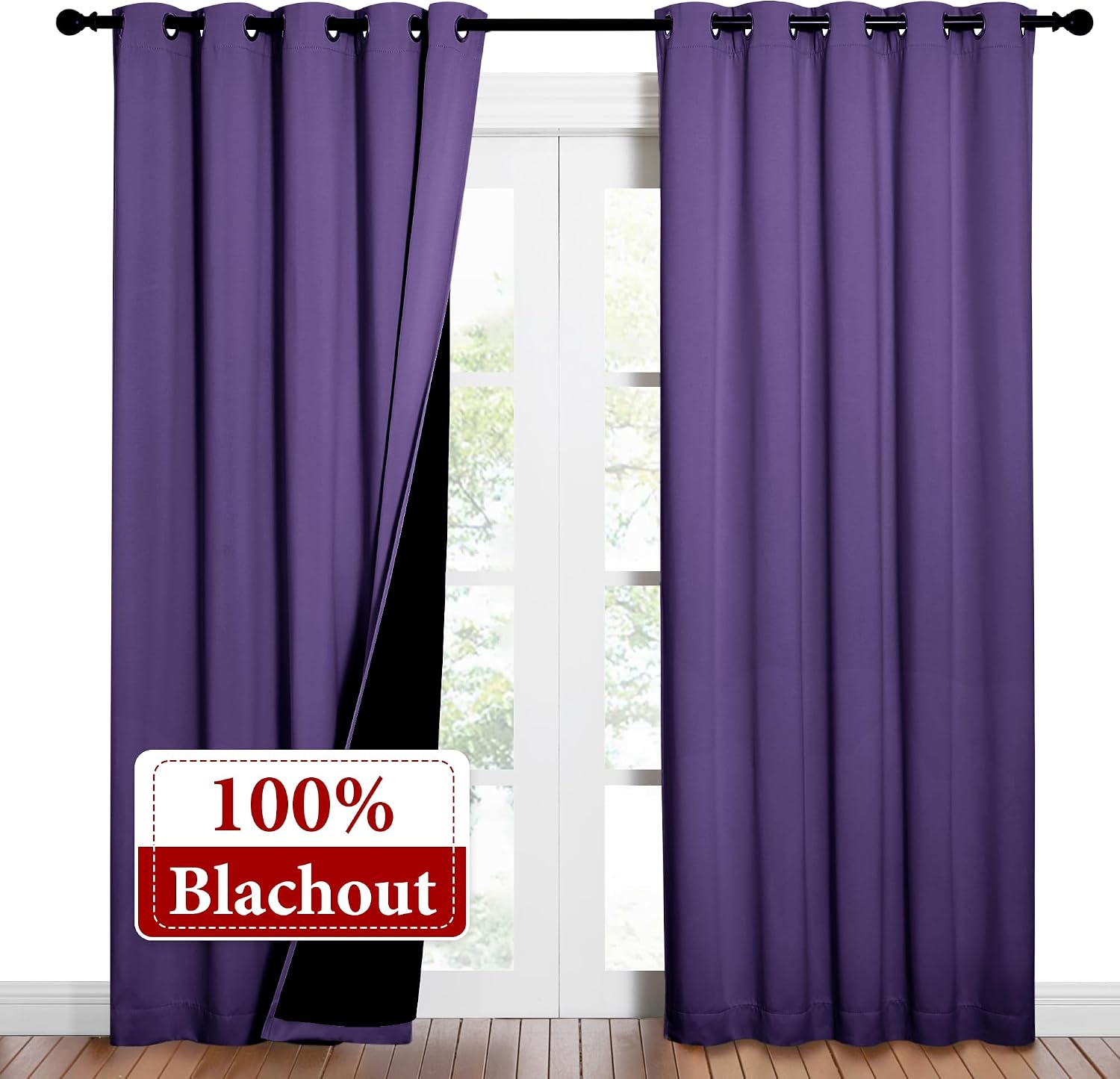 Nicetown Lilac Purple Full Shade Curtain Panels, Pair of Energy Smart & Noise Blocking Out Blackout Drapes for Dining Room Window, Thermal…