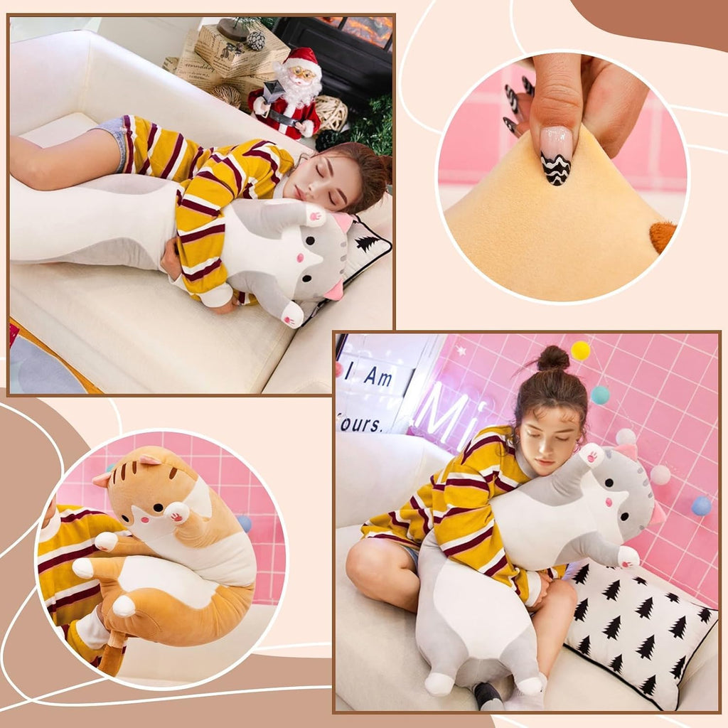 Shinuoer Cute Cat Plush Long Body Pillow – Soft Cartoon Stuffed Animal Doll, Kawaii Cat Plushie Toy Pillow Gifts for Kids, Girls & Girlfrie…