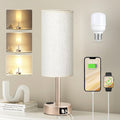 Fenmzee Bedside Table Lamp for Bedroom - 3 Way Dimmable Touch Lamp USB C Charging Ports and AC Outlet, Small Lamp Gold Base Round Flaxen…