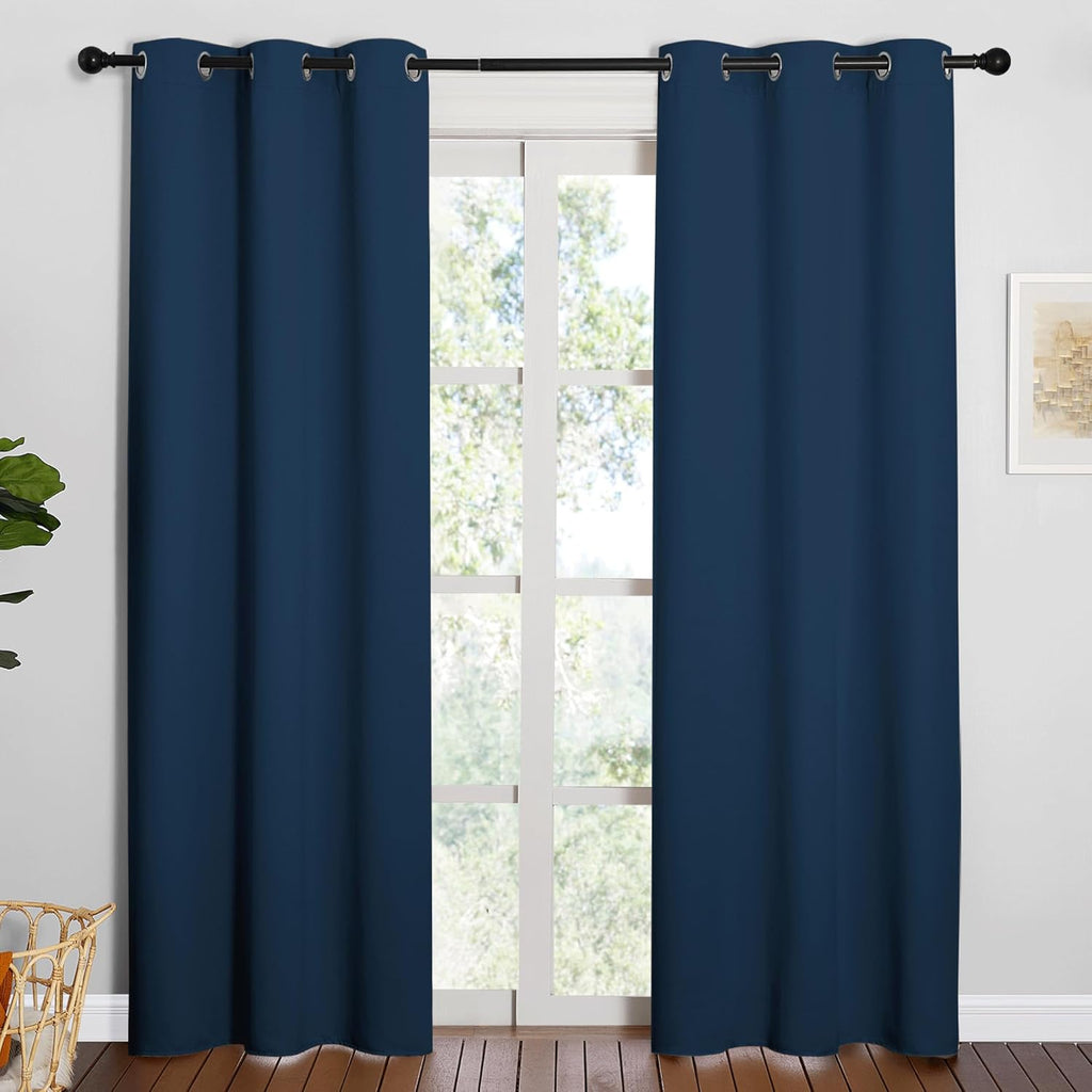 NICETOWN 84 inches Blackout Curtains for Office and Theater, Thermal Insulated Solid Grommet Drapes for Living Room (Moroccan Blue, 1…