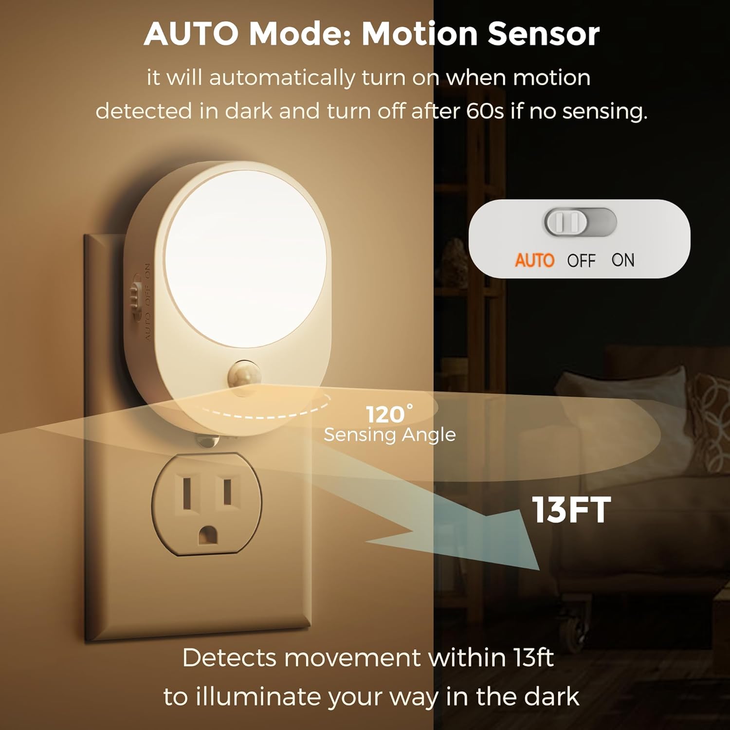 L LOHAS LED Plug in Night Light with Motion Sensor and Dusk to Dawn Sensor,[4-Pack] Night Lights Plug into Wall,3000K Soft…