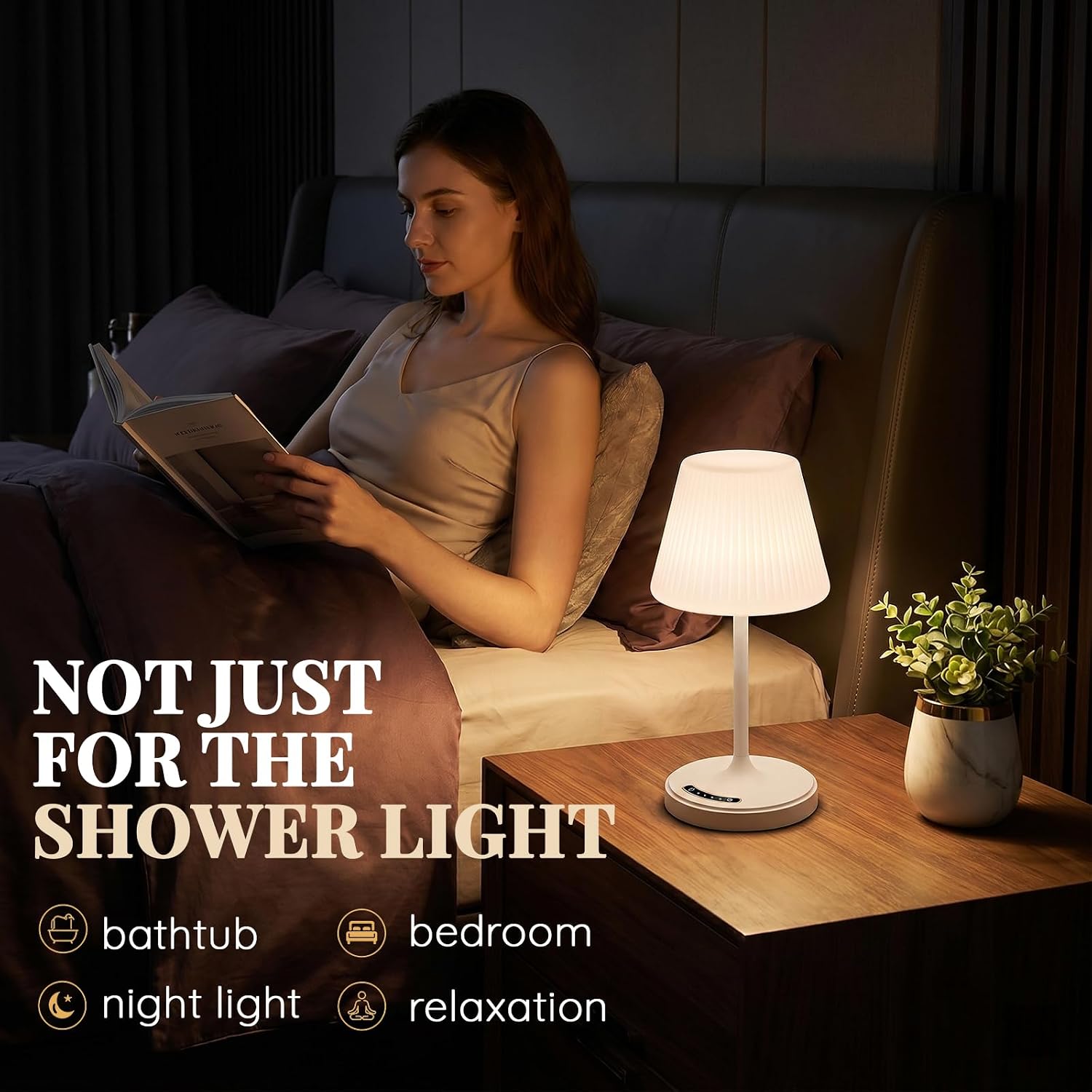 Audles Bathroom Lamp Waterproof Shower Light, Rechargeable Cordless Table Lamp with 4000mAh Battery, 3 Color Modes Touch Dimmable, Small Ni…