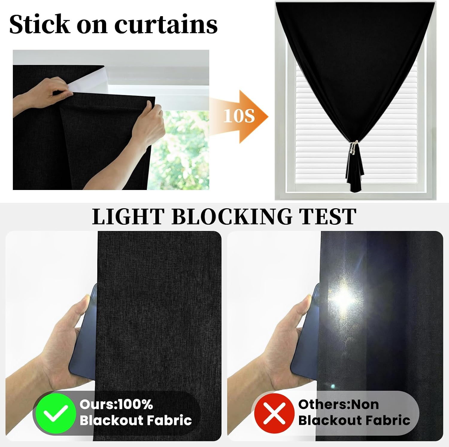 100% Blackout Magic Tape Stick On Curtains Window Shades Pull Down Blackout Window Cover No Drillng Self Adhesive Curtains No Rod Small…