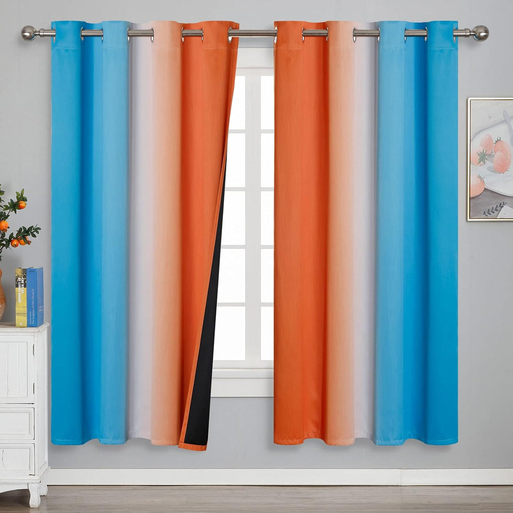 Estelartextiler Ombre Orange and Blue Blackout Curtains 72 Inch Length 2 panels, Full Room Darkening Curtains for Bedroom, Thermal Insulate…