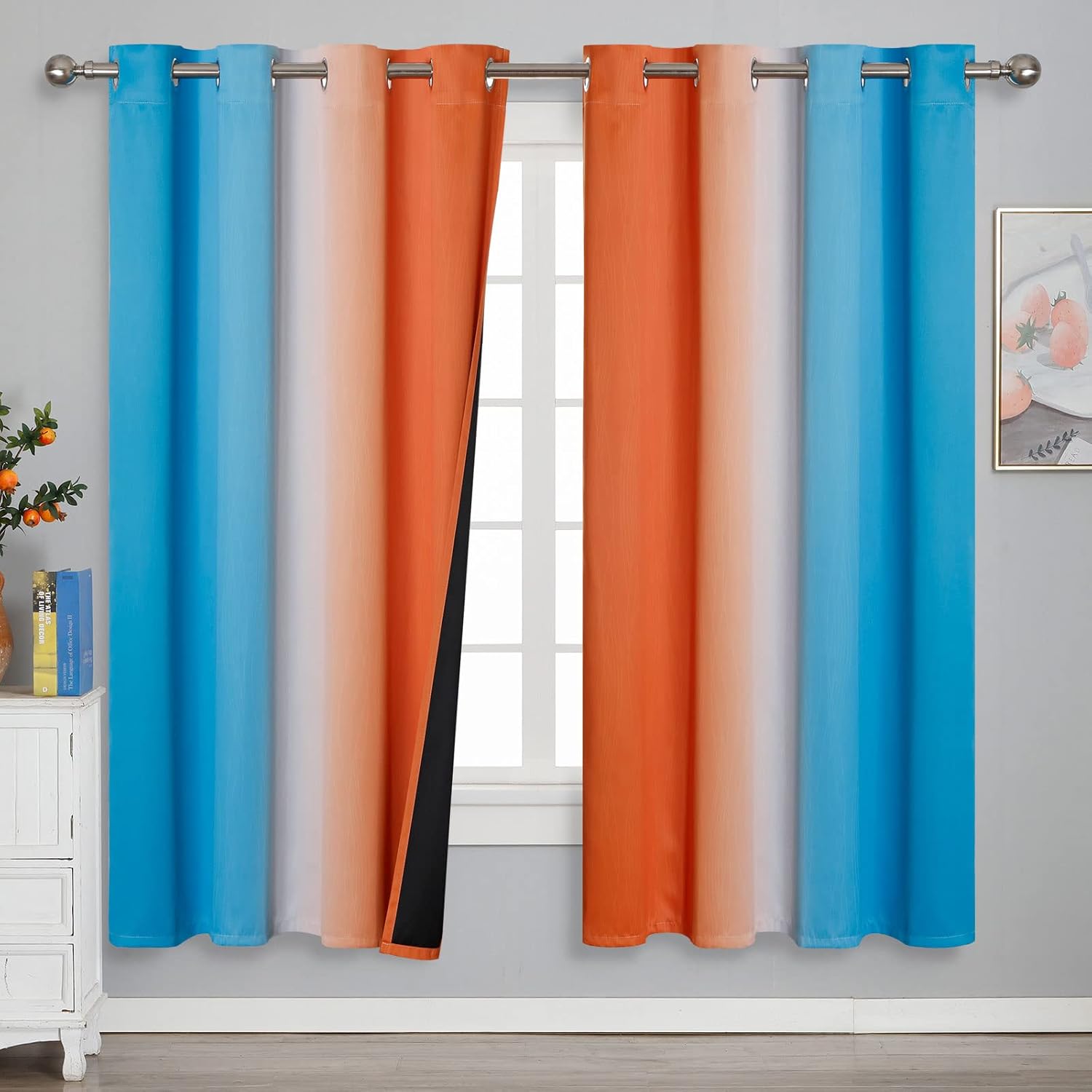 Estelartextiler Ombre Orange and Blue Blackout Curtains 72 Inch Length 2 panels, Full Room Darkening Curtains for Bedroom, Thermal Insulate…