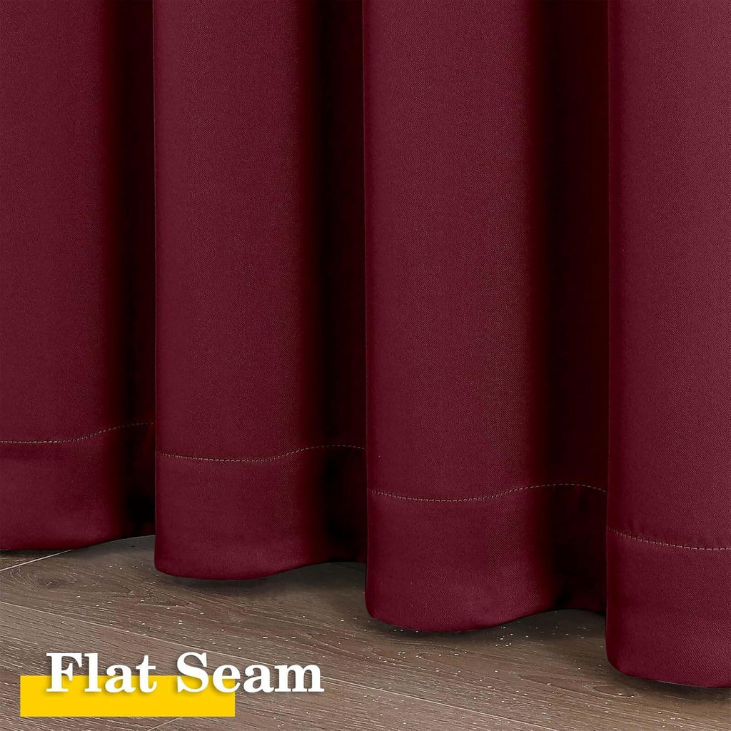 WelvetBLK Burgundy Room Darkening Curtains for Bedroom Living Room 45 Inch Length 2 Panels Set, Soft Solid Thermal Insulated Rod Pocket Sho…
