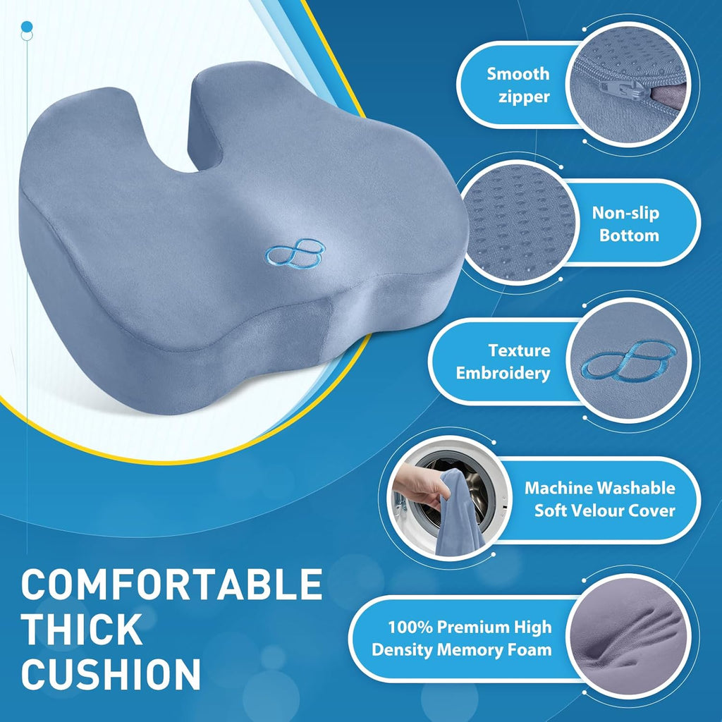BlissTrends Seat Cushion,5.2in Thick Memory Foam Cushions for Office Chair, Car Seat, Airplane, Relieving Pressure Tailbone Sciatica Back P…