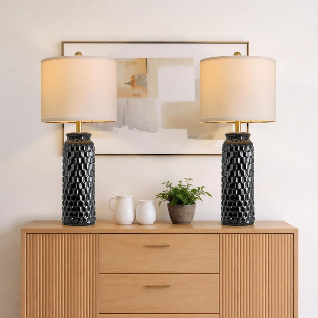 USumkky 27" Ceramic Table Lamps Set of 2 - Modern Farmhouse & Boho Style, Bedside Nightstand Lamps for Bedroom, Living Room End Table…
