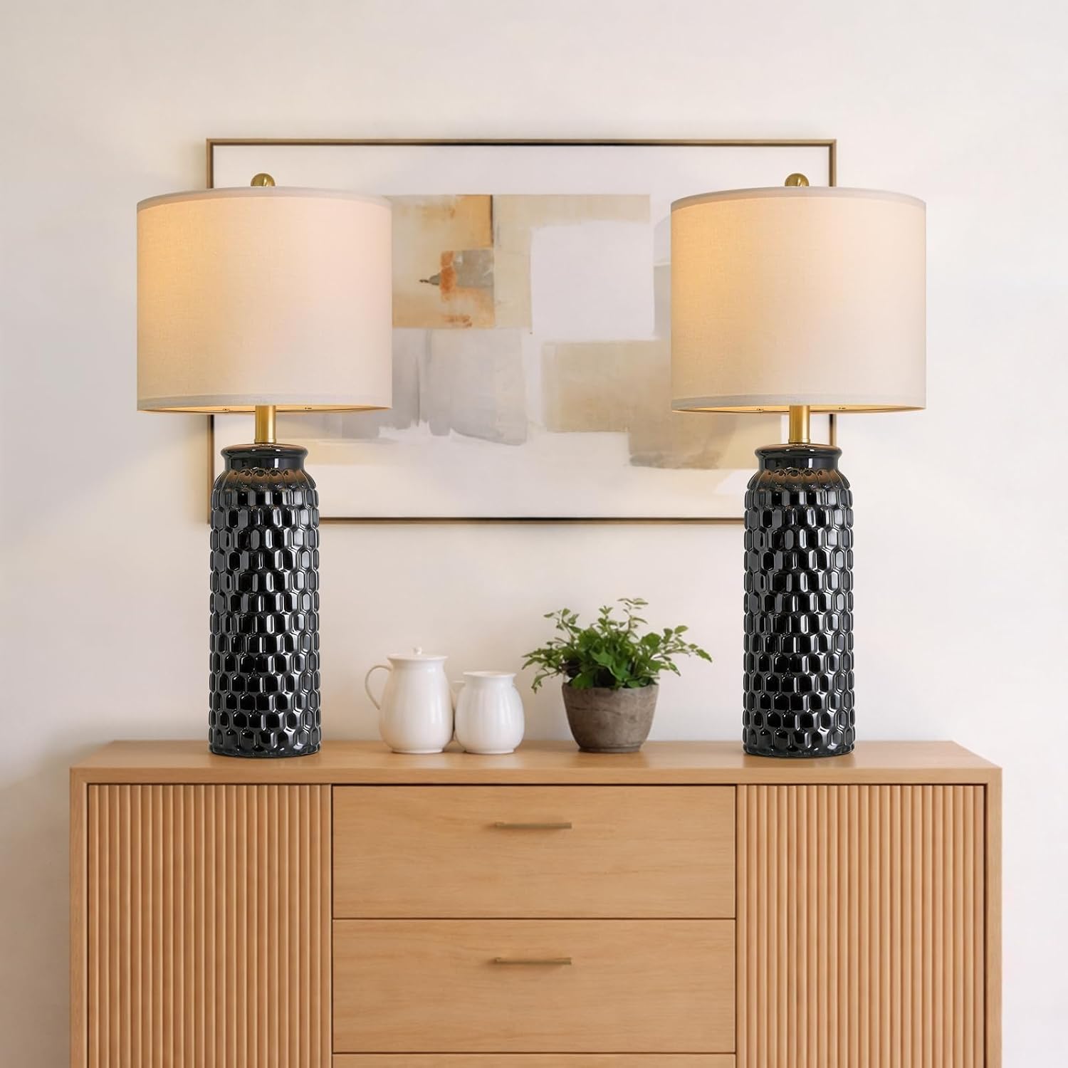 USumkky 27" Ceramic Table Lamps Set of 2 - Modern Farmhouse & Boho Style, Bedside Nightstand Lamps for Bedroom, Living Room End Table…
