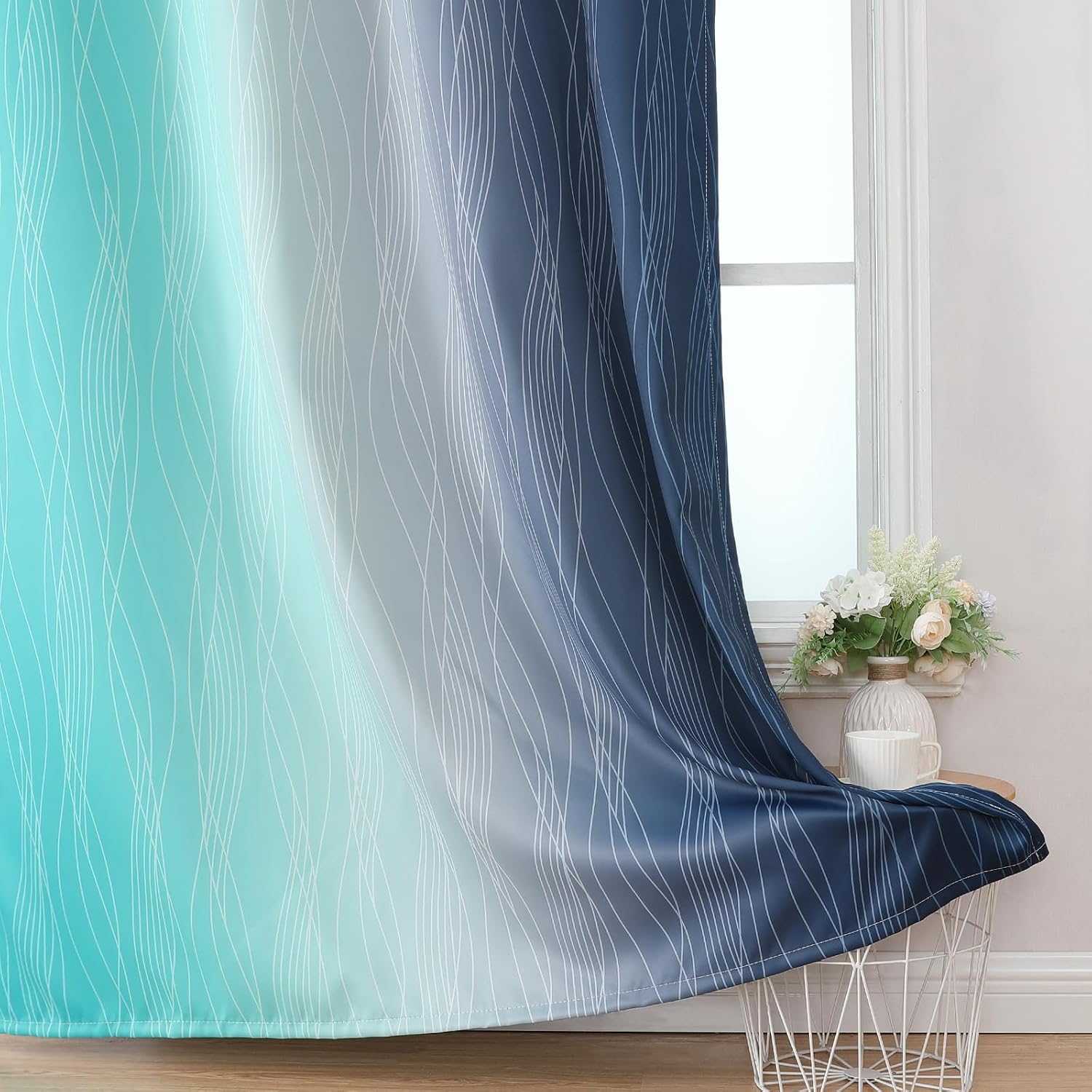 Estelartextiler Estelar Textiler Navy Blue and Teal Gradient Blackout Curtains for Bedroom, Thermal Insulated Ombre Blackout Drapes, Full R…