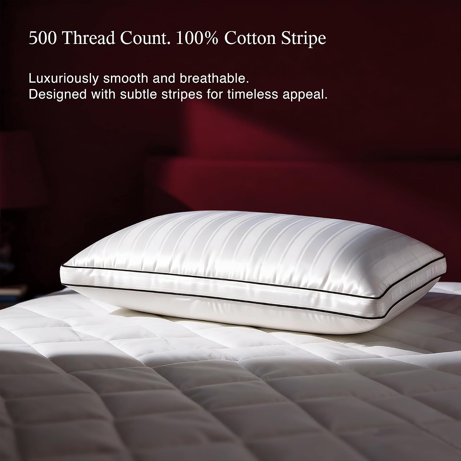 Blue Ridge Home Fashions Luxury Hotel Collection Bed Pillows King Size Set of 2, Soft Medium 500 Thread Count Damask Stripe Embroidered 100…