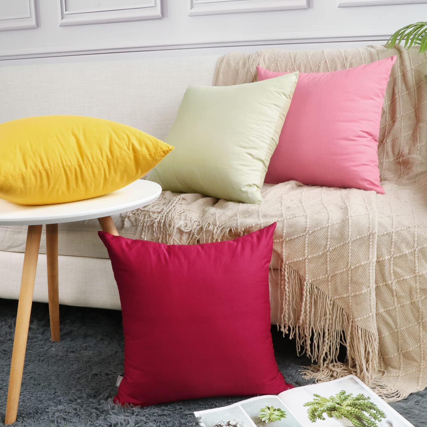 Thmyo 4-Pack 100% Cotton Comfortable Solid Decorative Throw Pillow Cases Square Cushion Covers Sublimation Blank DIY Throw Pillowcase (Only…