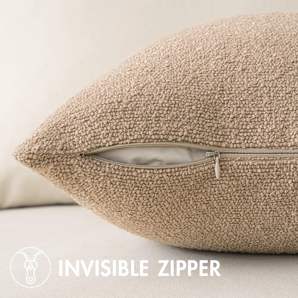 Miulee 16x16 Inch Decorative Pillow Covers for Couch Bed Set of 2 Textured Boucle Neutral Throw Pillow Covers Taupe Khaki Camel Accent Soli…