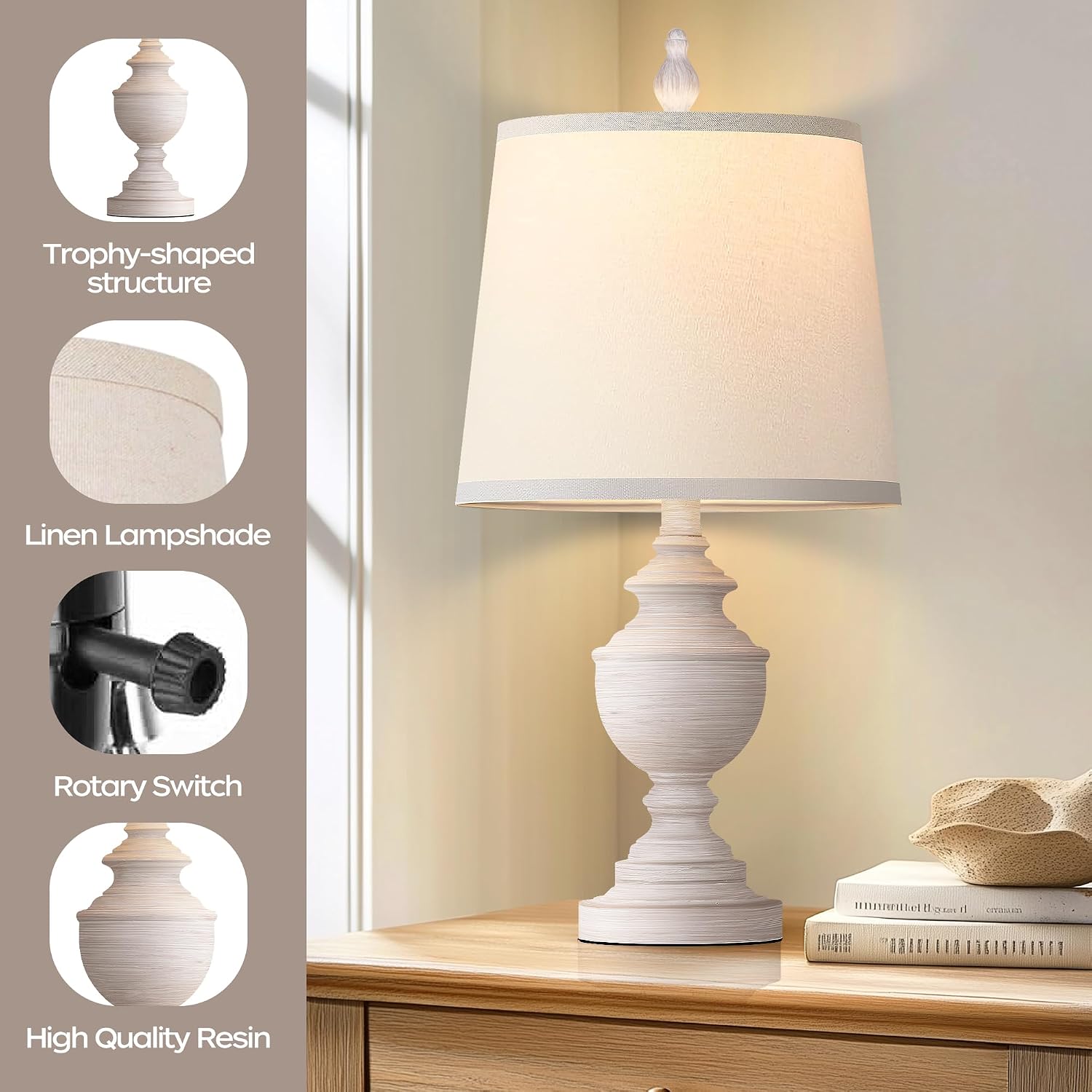 PARTPHONER Retro Table Lamps Set of 2, Bedside Lamp for Bedroom Rustic Farmhouse Table Lamps for Living Room, 22" Vintage Nightstand…