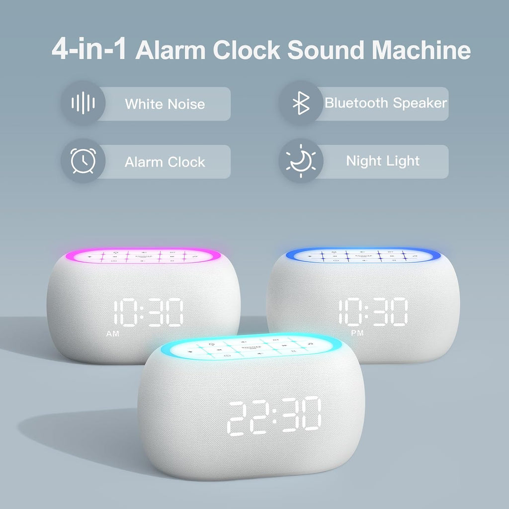 ANJANK White Noise Sound Machine Alarm Clock with Hi-Fi Bluetooth Speaker, 21 Soothing Sounds/7 Night Lights, 0-100% Dimmer/Sleep…