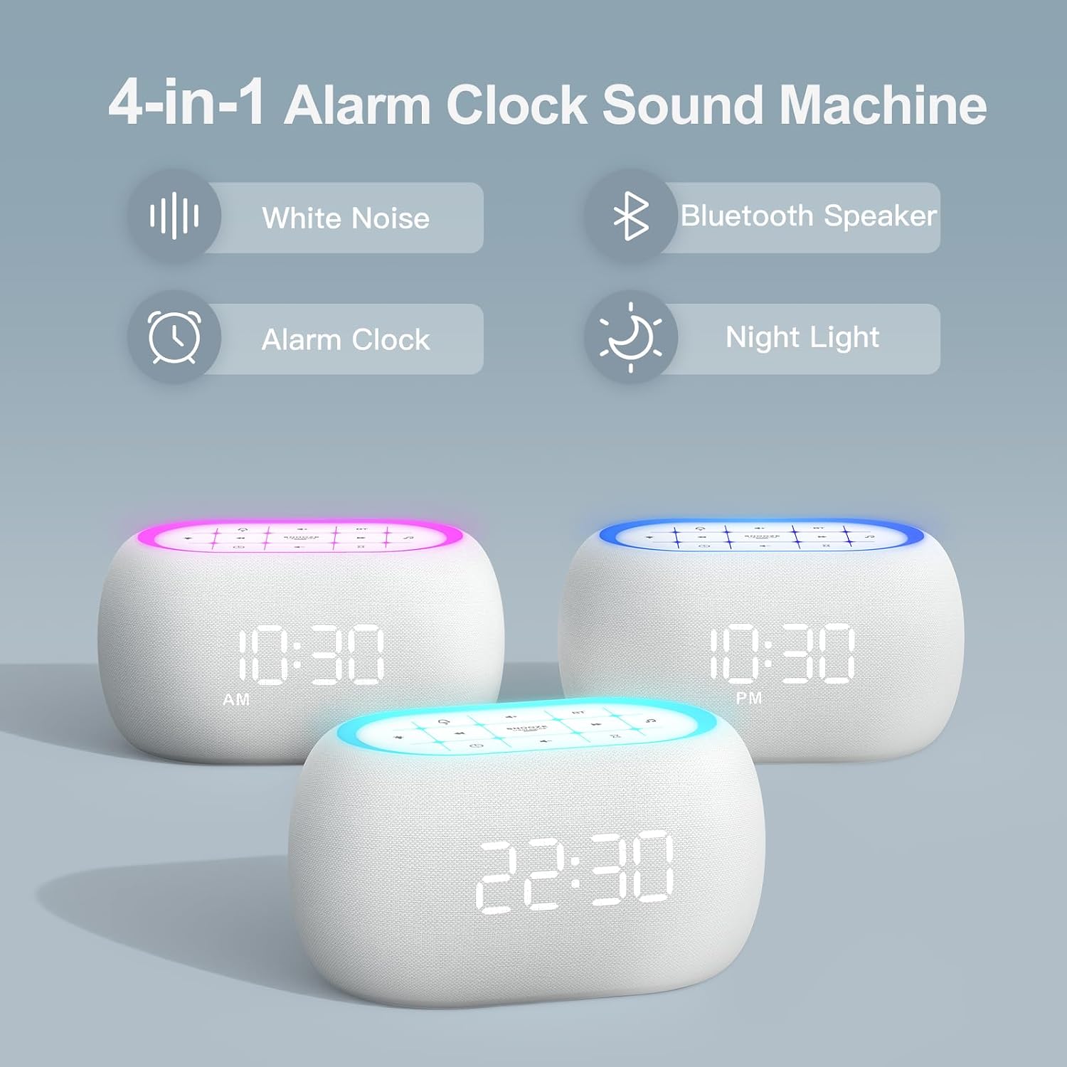 ANJANK White Noise Sound Machine Alarm Clock with Hi-Fi Bluetooth Speaker, 21 Soothing Sounds/7 Night Lights, 0-100% Dimmer/Sleep…