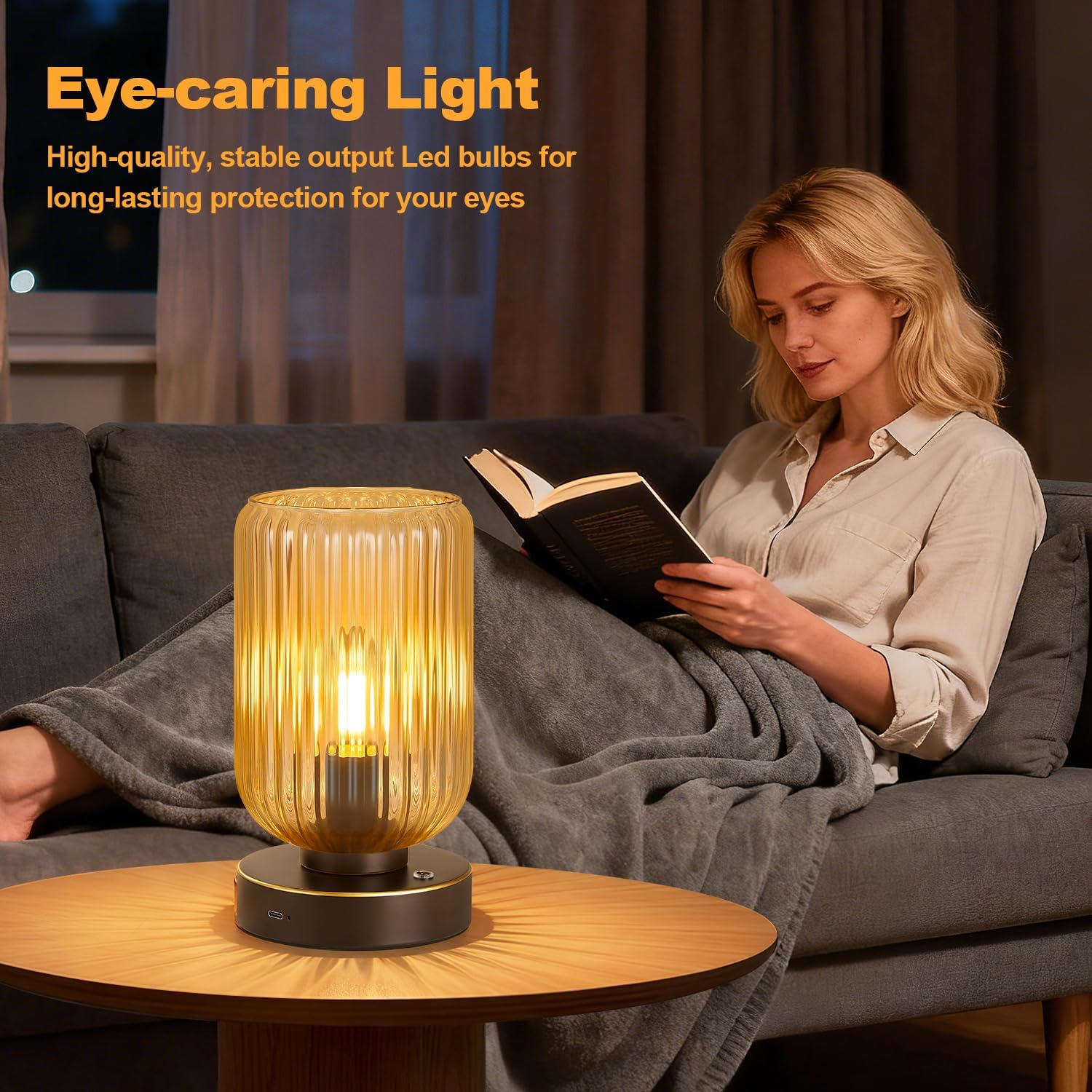 LigthRound Touch Table Lamp for Bedroom, Cordless Bedside Small Table Lamp, Dimmable Rechargeable Battery Operated Lamp for Nightstand…