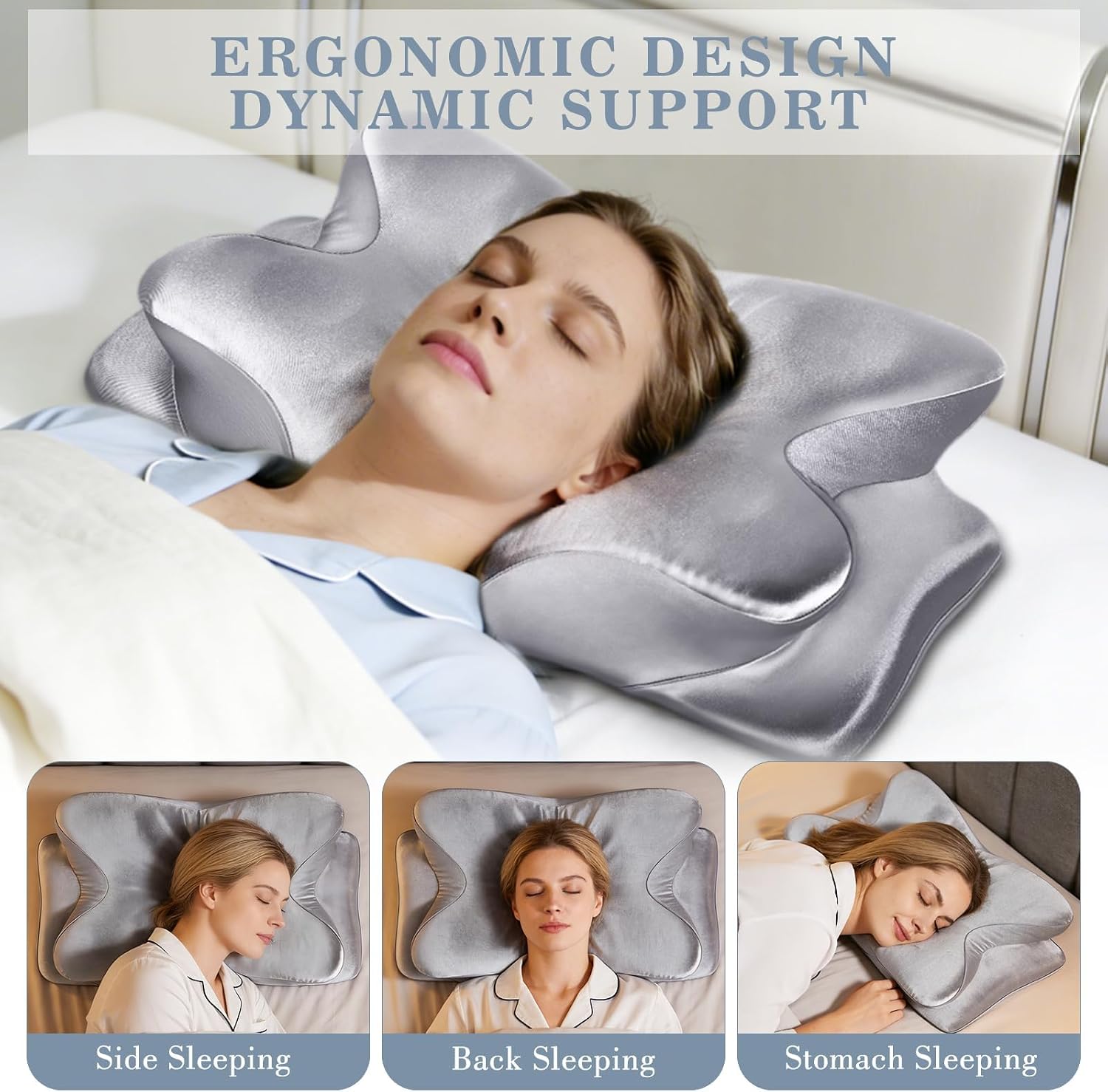 CCidea Cervical Neck Support Pillow for Sleeping & – Ergonomic Contour Memory Foam Pillows for Side/Back/Stomach Sleepers, 2 Heights with R…