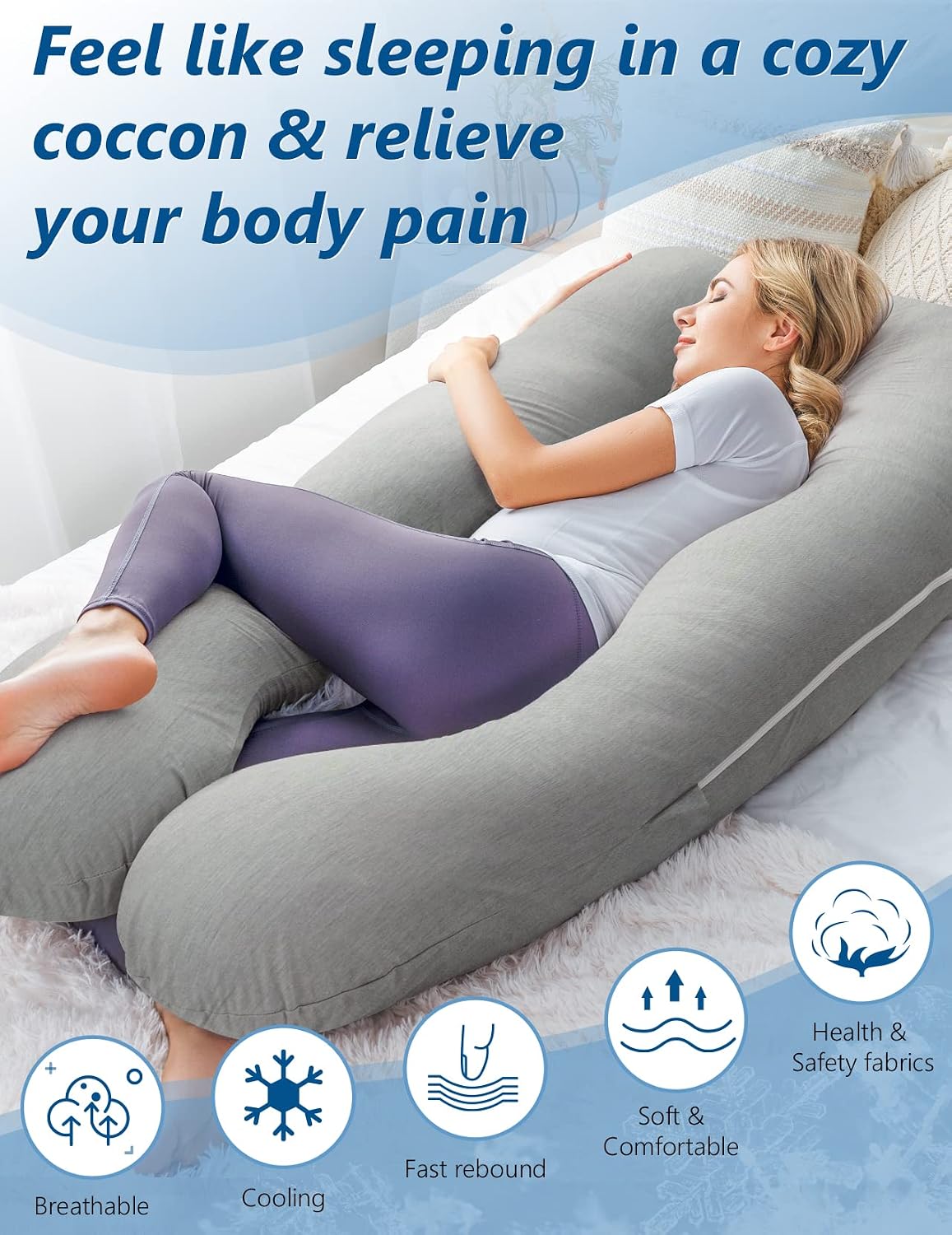 Meiz Pregnancy Pillows, Cooling Silky Pregnancy Pillows for Sleeping, 60" Full Body Maternity Pillow for Tall Pregnant Woman with Cooling S…