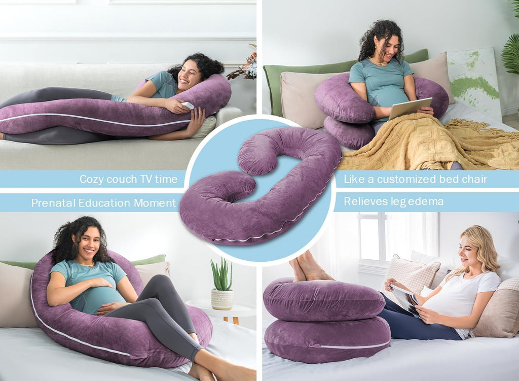 INSEN Pregnancy Pillow, Maternity Body Pillow with Velvet Cover, C Shaped Body Pillow for Sleeping, Purple