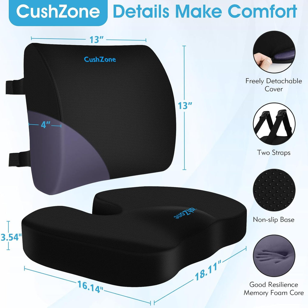 CushZone Seat Cushion, Lumbar Support Pillow with Adjustable Strap-Chair Cushions for Sciatica -with Washable Cover for Car, Travel and Whe…