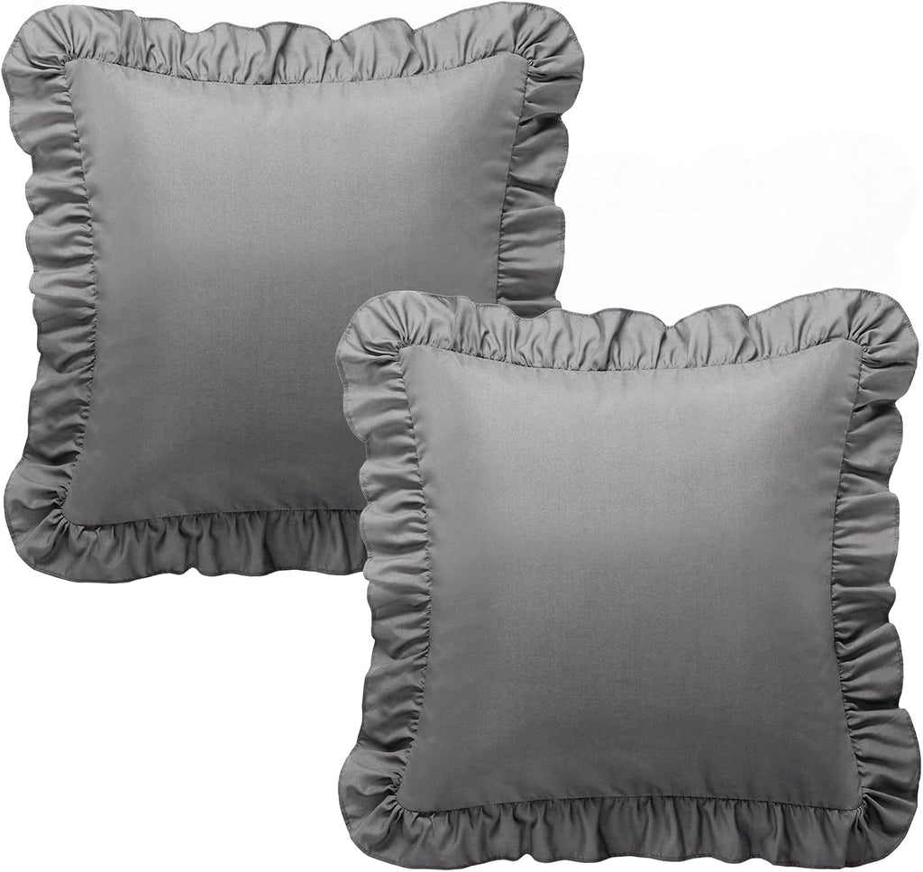 KKJIAF Ruffle Pillow Cases 24x24 Inches, Grey Square Ruffled Pillow Covers Set of 2, Microfiber Wrinkle Resistant Pillow Shams with…
