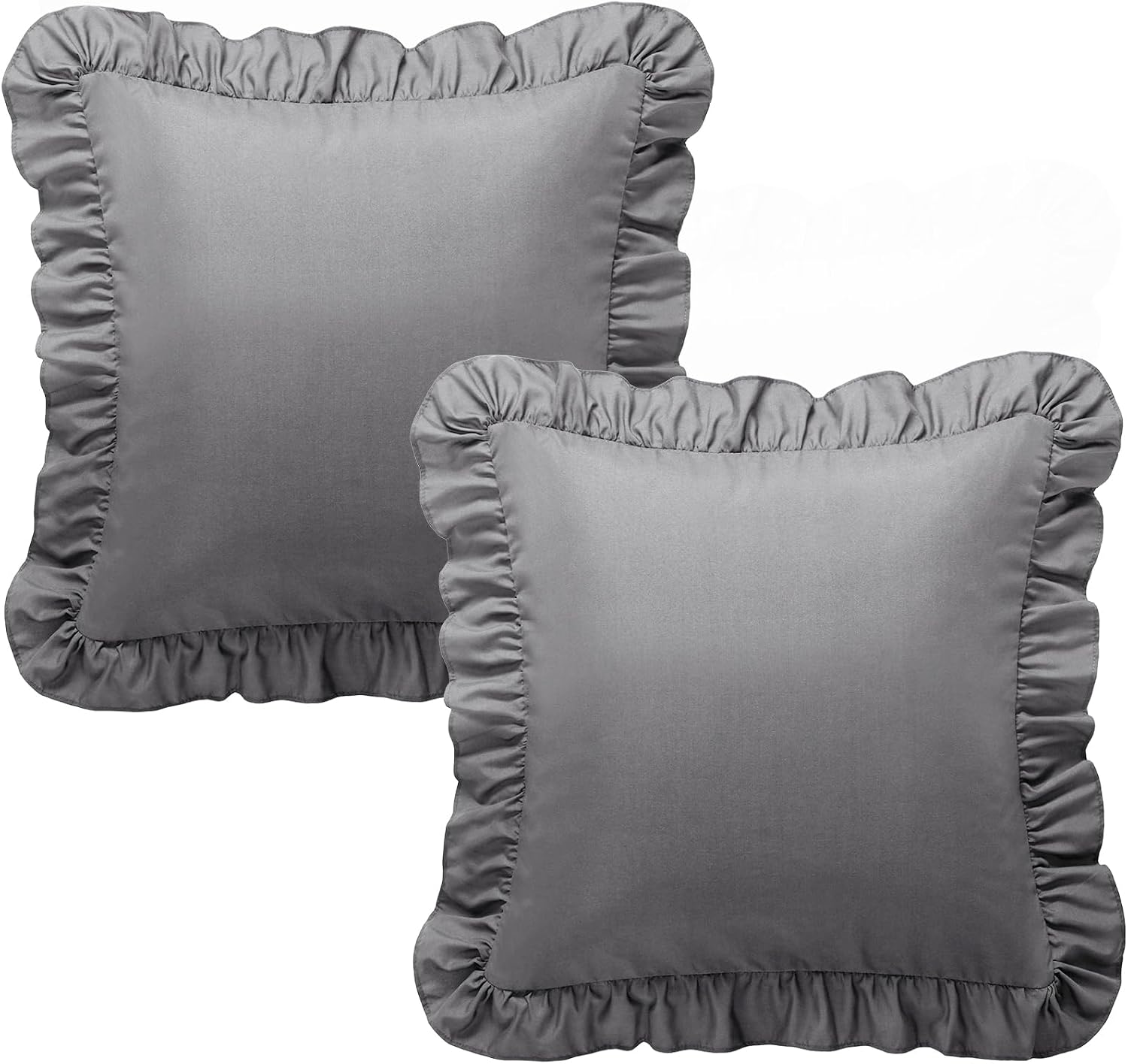 KKJIAF Ruffle Pillow Cases 26x26 Inches, Grey Square Ruffled Pillow Covers Set of 2, Microfiber Wrinkle Resistant Pillow Shams with…