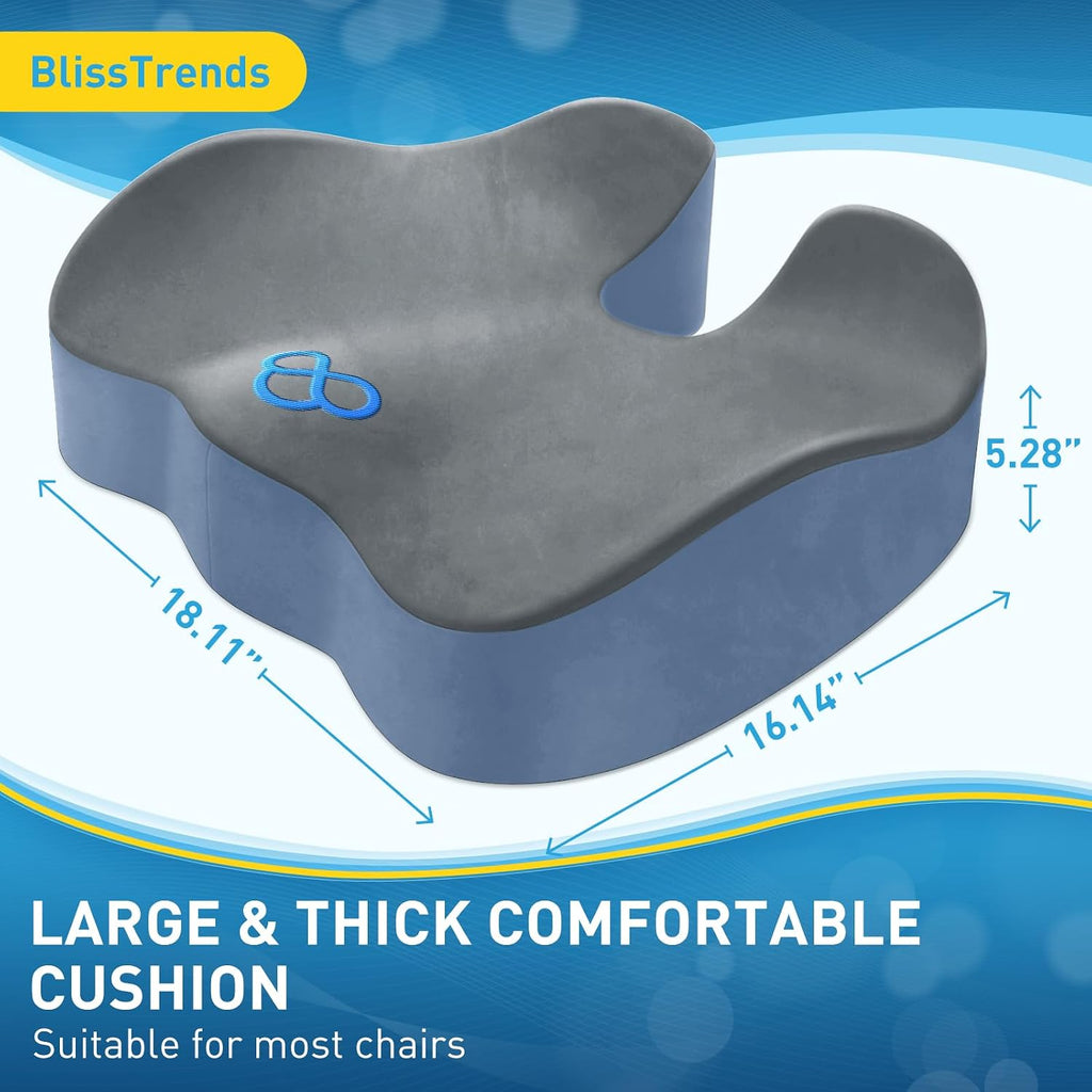 BlissTrends Seat Cushion,5.2in Thick Memory Foam Cushions for Office Chair, Car Seat, Airplane, Relieving Pressure Tailbone Sciatica Back P…
