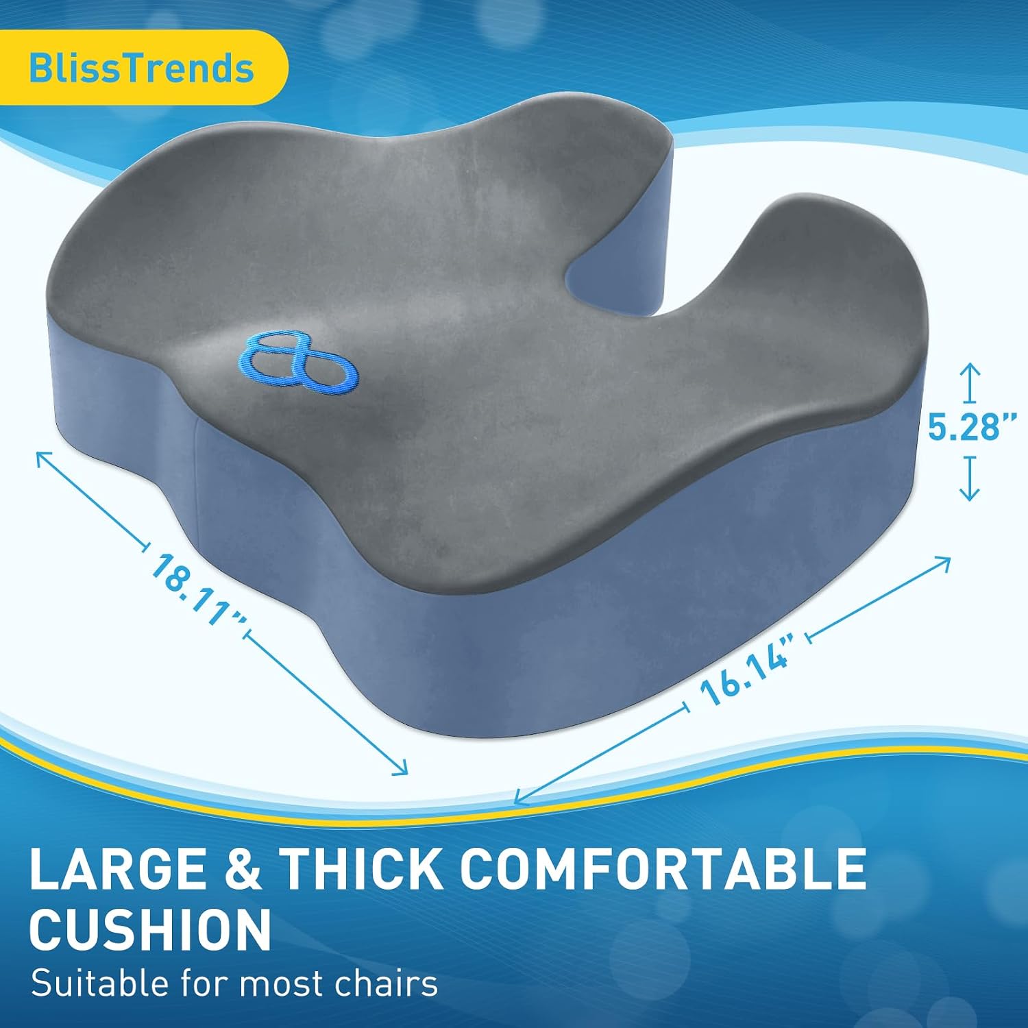 BlissTrends Seat Cushion,5.2in Thick Memory Foam Cushions for Office Chair, Car Seat, Airplane, Relieving Pressure Tailbone Sciatica Back P…