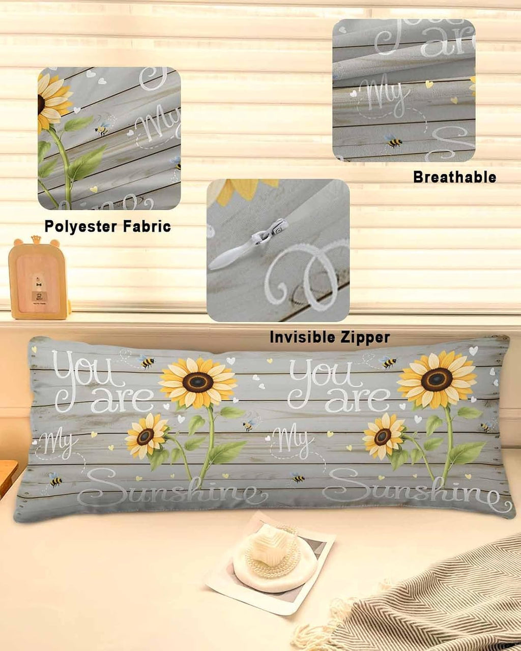 Rgaienmelw You Are My Sunshine Long Body Throw Pillow Covers 20x60 Inches, Rectangle Decorative Pillowcase with Zipper, Yellow Sunflow…