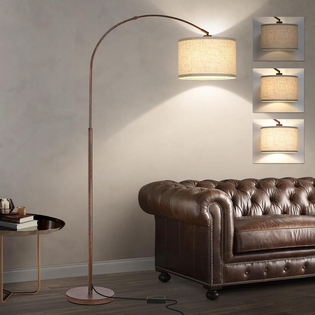 Dimmable Arc Floor Lamps for Living Room, Mid Century Floor Lamp, Antique Bronze Standing Lamp with Adjustable Hanging Shade, Tall Pole…