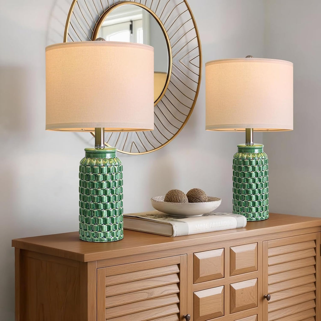 USumkky 20.5" Ceramic Table Lamps Set of 2 - Modern Farmhouse & Boho Style, Bedside Nightstand Lamps for Bedroom, Living Room End Table…