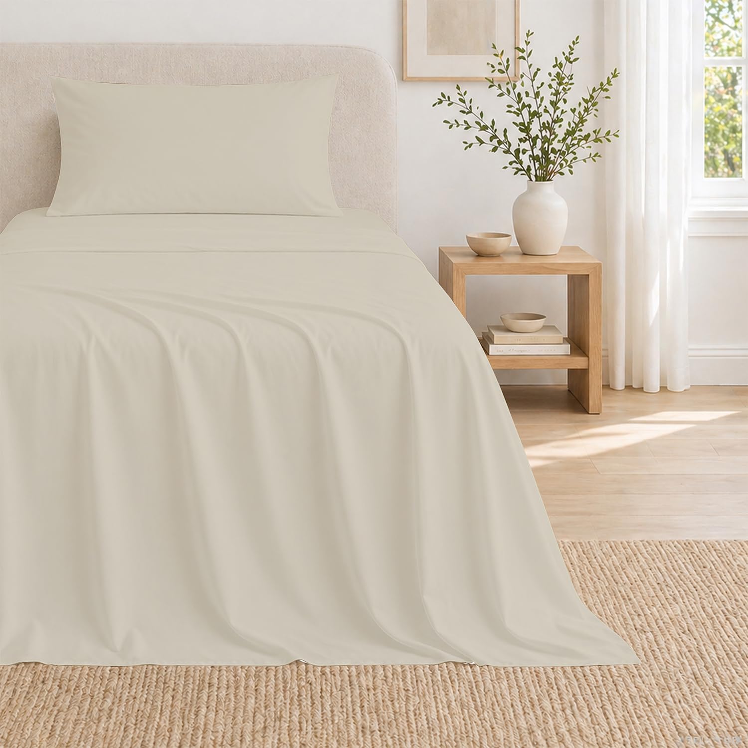 THREAD SPREAD Egyptian Cotton Twin XL Sheet Set – 300 Series 16" Deep Pocket Extra Long Twin Sheets for Dorm Room (4 PC, Ivory), Soft…