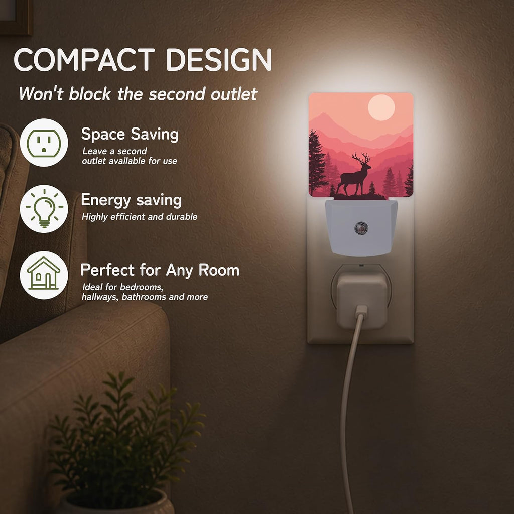 Deer Forest Sunset Night Lights Plug into Wall, Night Light with Dusk to Dawn Sensor for Bedroom Bathroom Kitchen Hallway Stairs…