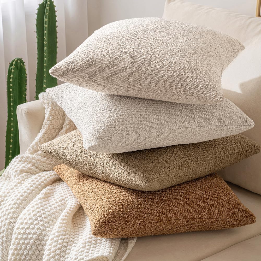 Miulee 12x20 Inch Decorative Lumbar Pillow Covers for Bed Set of 2 Textured Boucle Neutral Throw Pillow Covers Oatmeal Accent Solid Pillowc…
