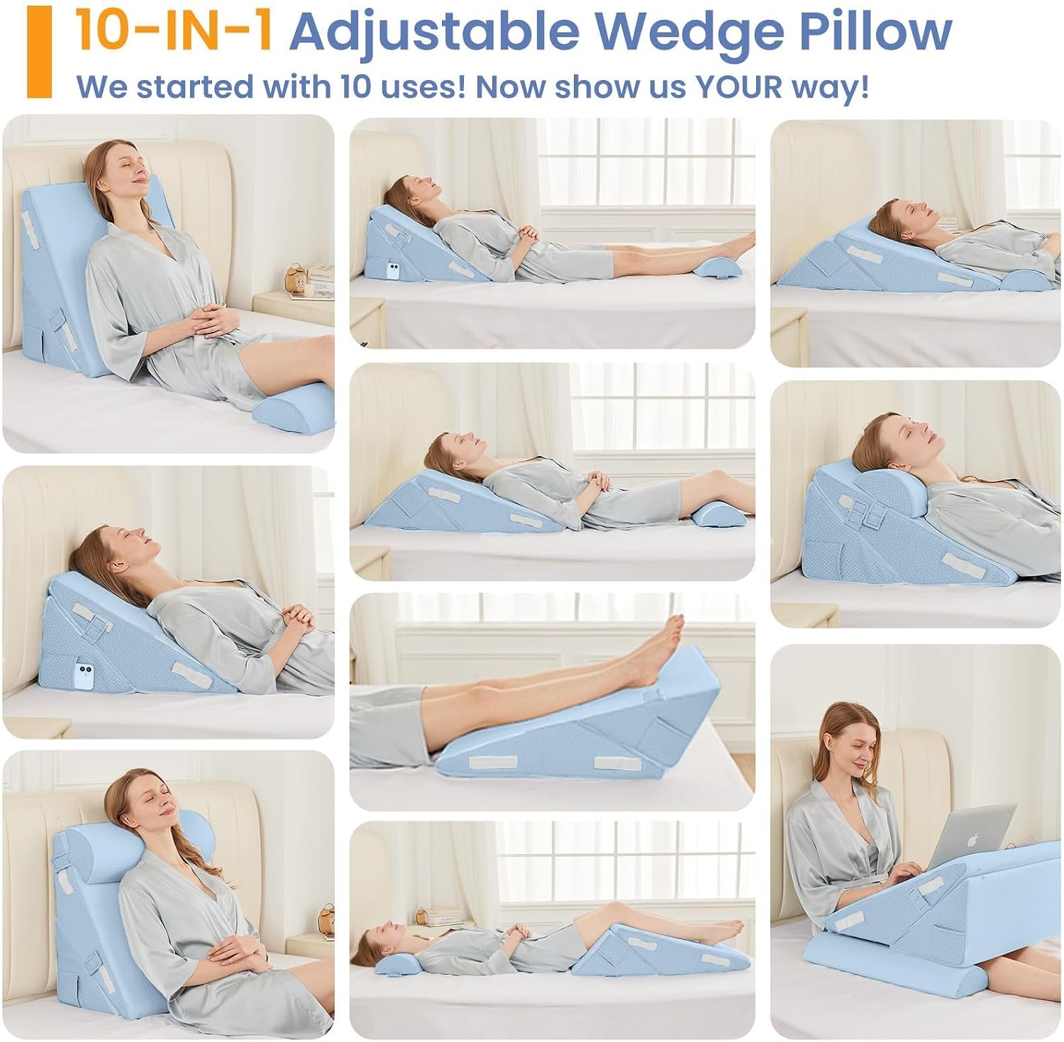 Sasttie Wedge Pillow Set for After Surgery, 2PCS Adjustable Bed Wedge Pillow Headboard with Memory Foam Neck Cushion – for Acid Reflux, Sle…