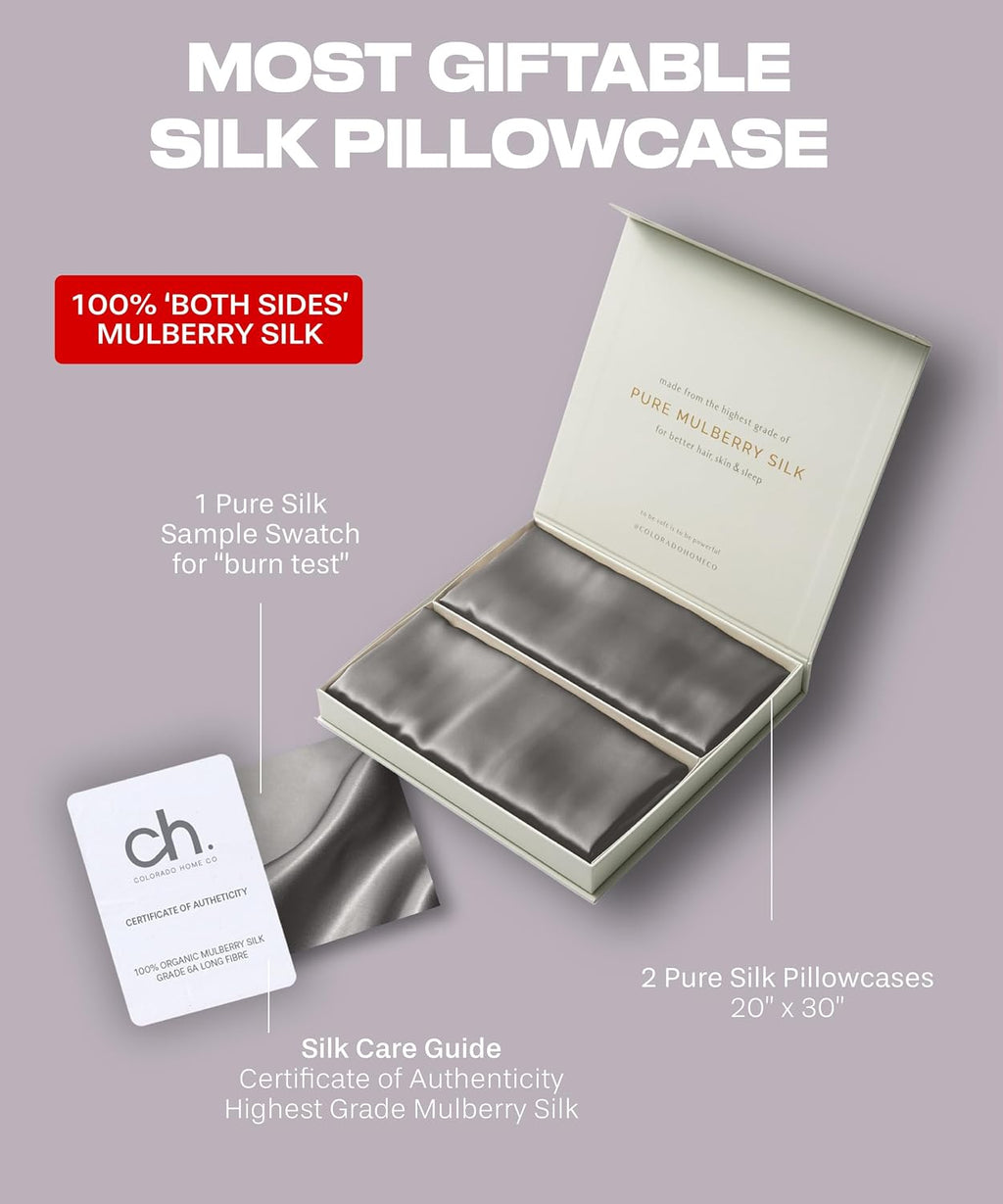 ColoradoHomeCo SUNDAYSILKSTM Silk Pillow Cases 2 PACK | 22 Momme Mulberry Silk Pillowcase Set of 2 | Standard Queen, King Size | All Sides 1…