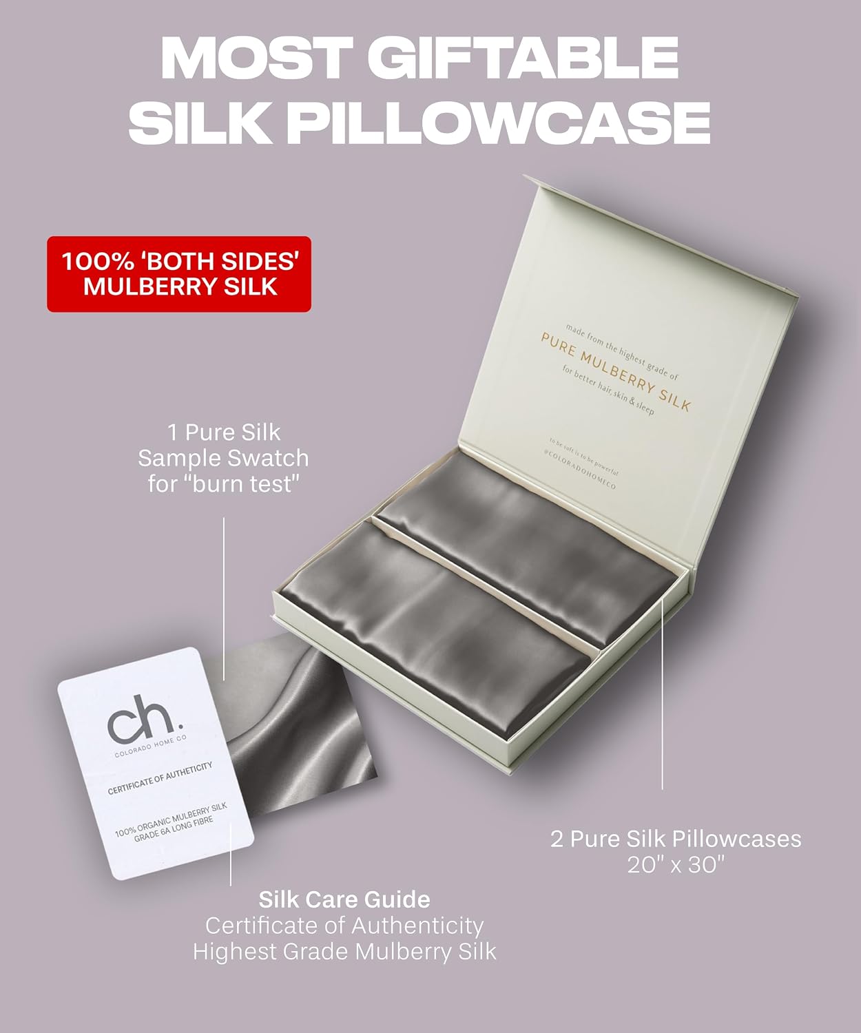 ColoradoHomeCo SUNDAYSILKSTM Silk Pillow Cases 2 PACK | 22 Momme Mulberry Silk Pillowcase Set of 2 | Standard Queen, King Size | All Sides 1…