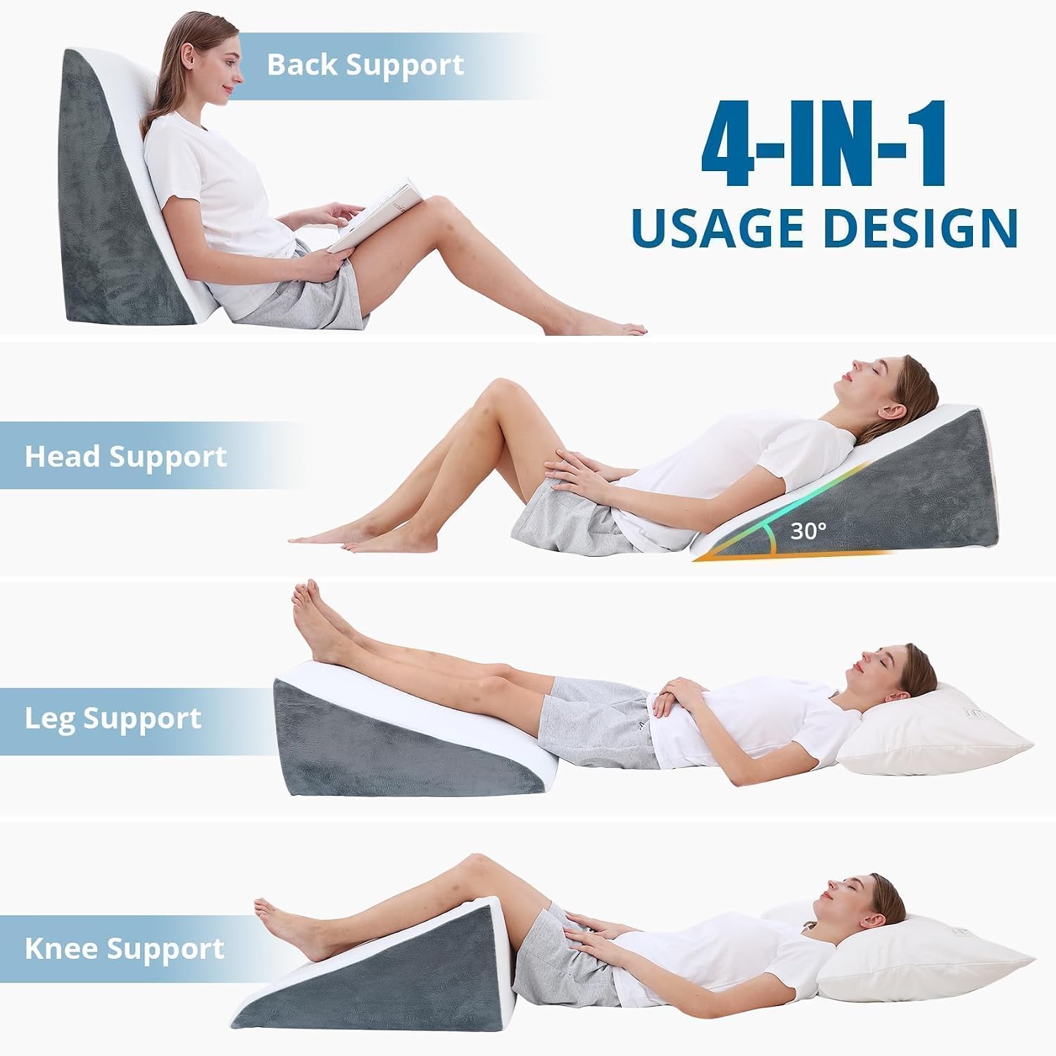 Sasttie Wedge Pillow, 12 Inch Memory Foam Bed Wedge Pillow for Sleeping, Acid Reflux, Back Pain, Post Surgery, and Snoring, Designed with W…