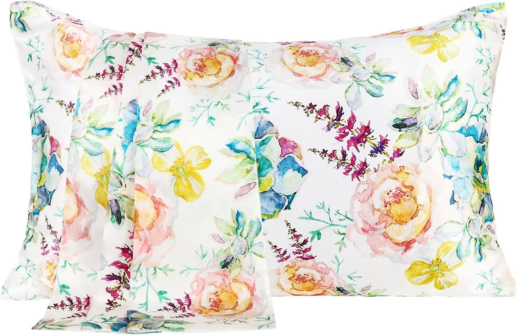 MANSPHIL Pink Blue Floral Silk Pillowcase King, Reversible Satin Pillow Cases for Hair and Skin Envelope Closure, 22 Momme 6A Grade 100%…